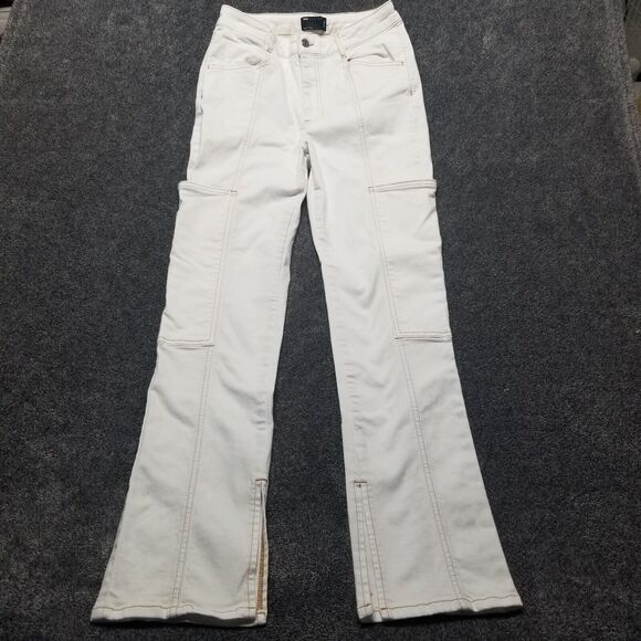 ASOS Design Women 30x32 Tall Jeans Pants Cargo White Stretch Spit Hem Coastal - Picture 1 of 11
